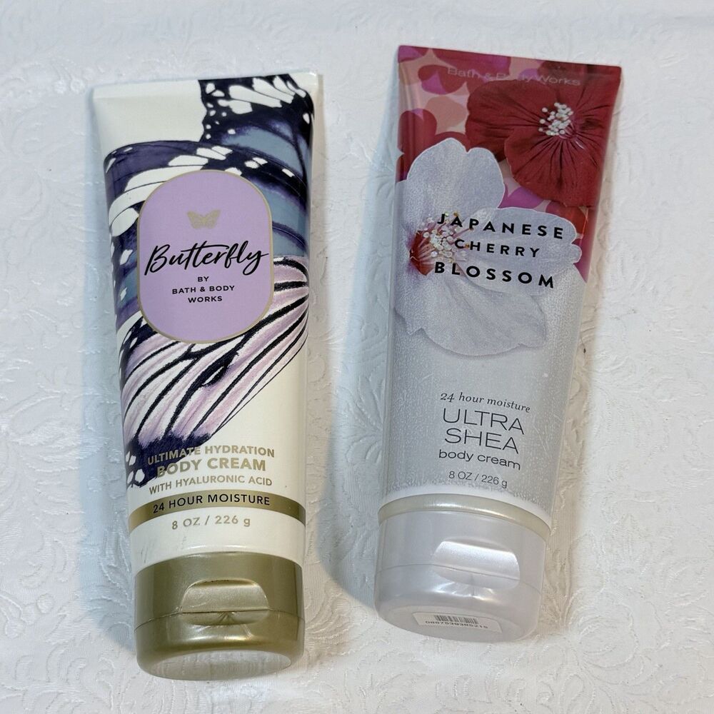 2 Bath & Body Works 8oz Lotions Butterfly and Cherry Blossom